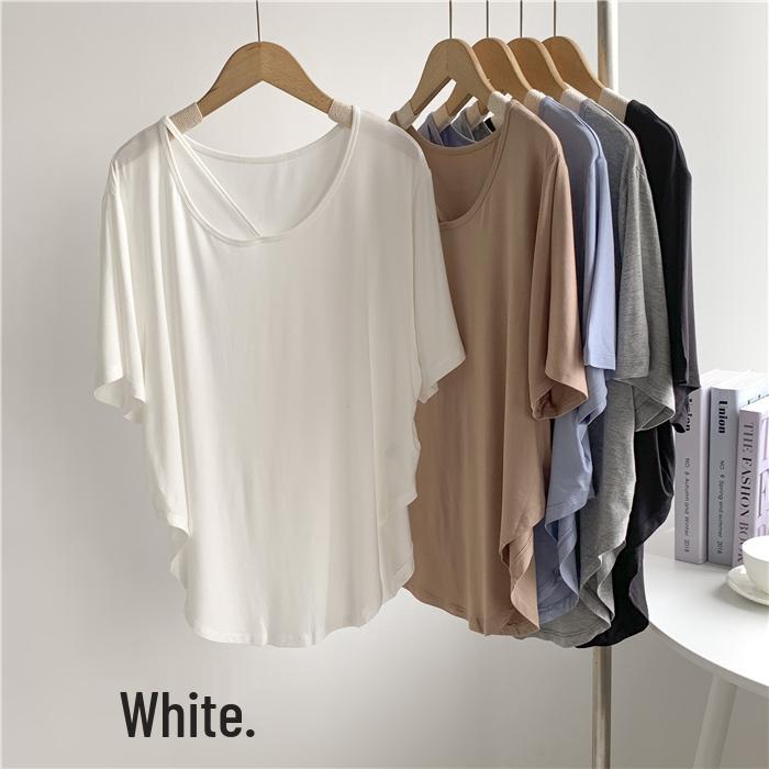 

Женская серая модальная футболка с коротким рукавом и круглым вырезом горловины и драпированным подолом для занятий джазовым танцем One Size