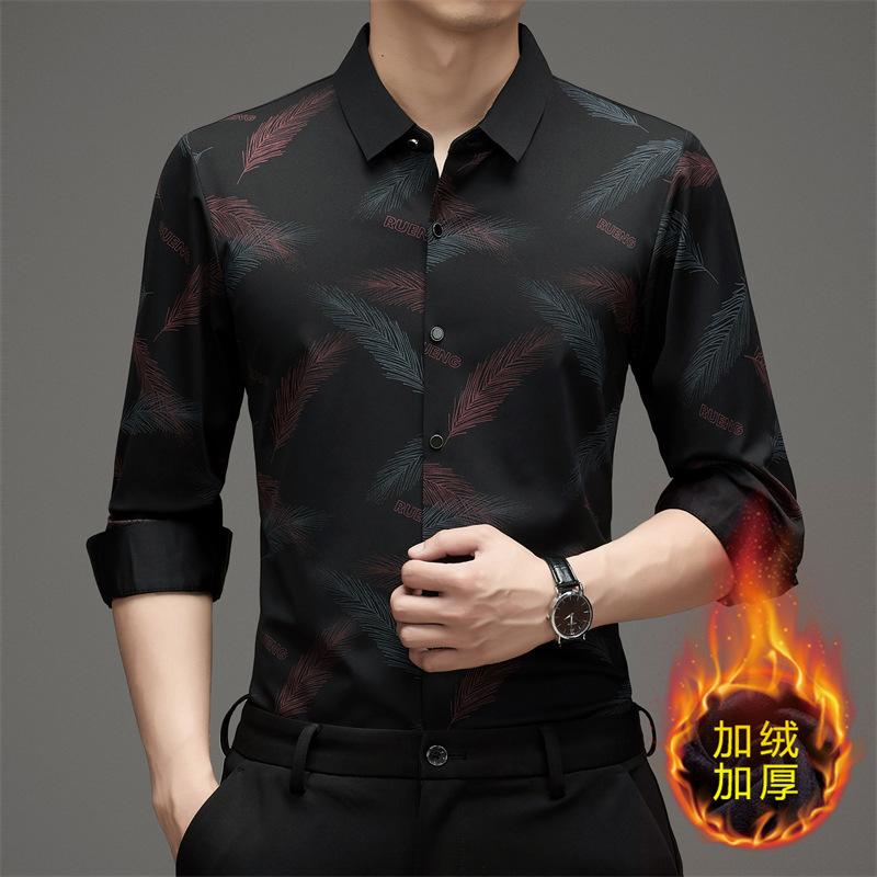Winter Men s Trendy Printed Long Sleeve Shirt Business Casual M