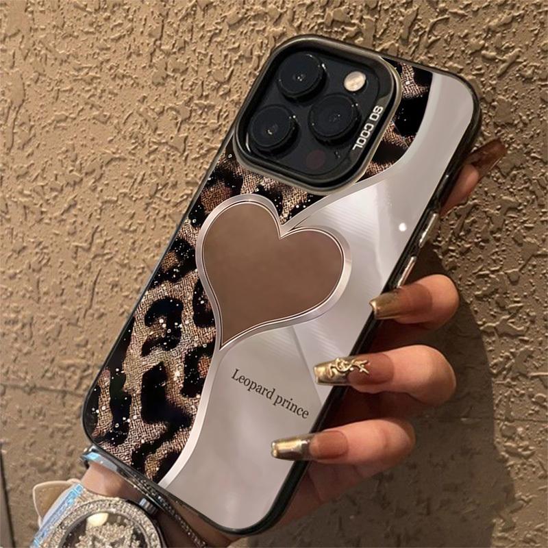 Leopard print heart-shaped design phone case suitable for iPhone 17 16 15 14 13 12 11 Pro/ Max /Plus anti-fall and shockproof