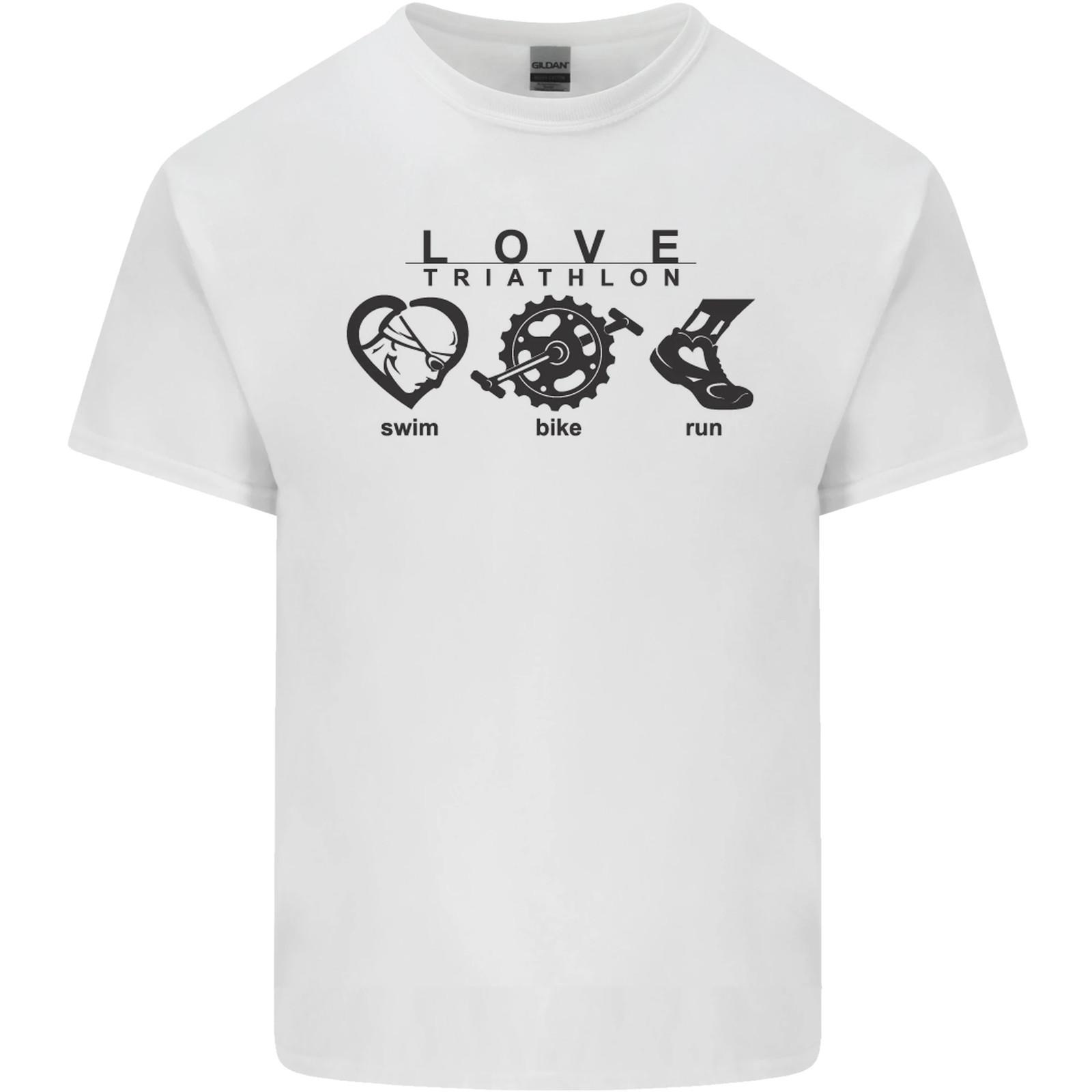 Love Triathlon Running Swimming Cycling Mens Cotton T-Shirt Tee Top S