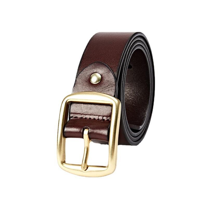 Gürtel Leder Dornschließe Erste Schicht Rindsleder Retro Herren Gürtel Kupferschnalle Handgefertigt Vielseitiger Jeansgürtel