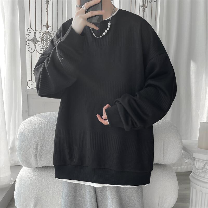 Spring New Style Hong Kong Style Personalized Jacquard Sweatshirt Men's Top T-shirt Jacket Men's Loose Pullover Inner Sweatshirt