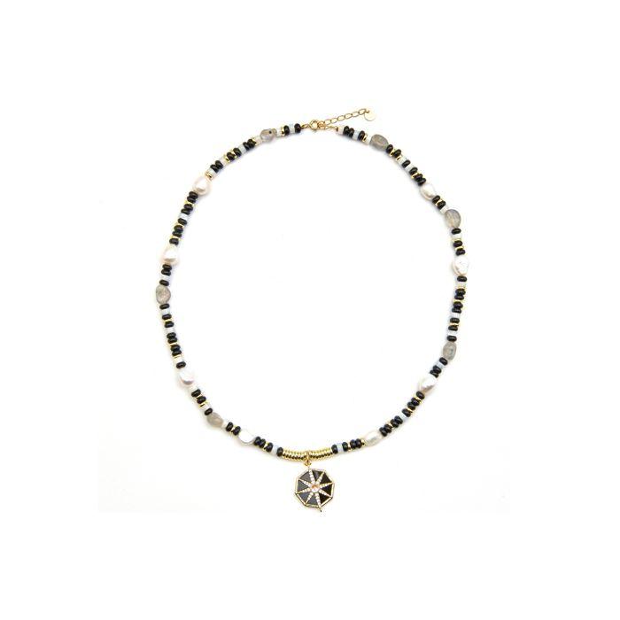 Collier Luxenter en argent 925 et onyx avec finition en or 18k - Nanys