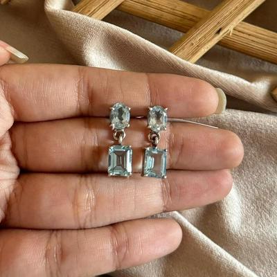 Blauer Topas Edelstein Damen Ohrring 925 Sterling Silber Handgefertigter Schmuck