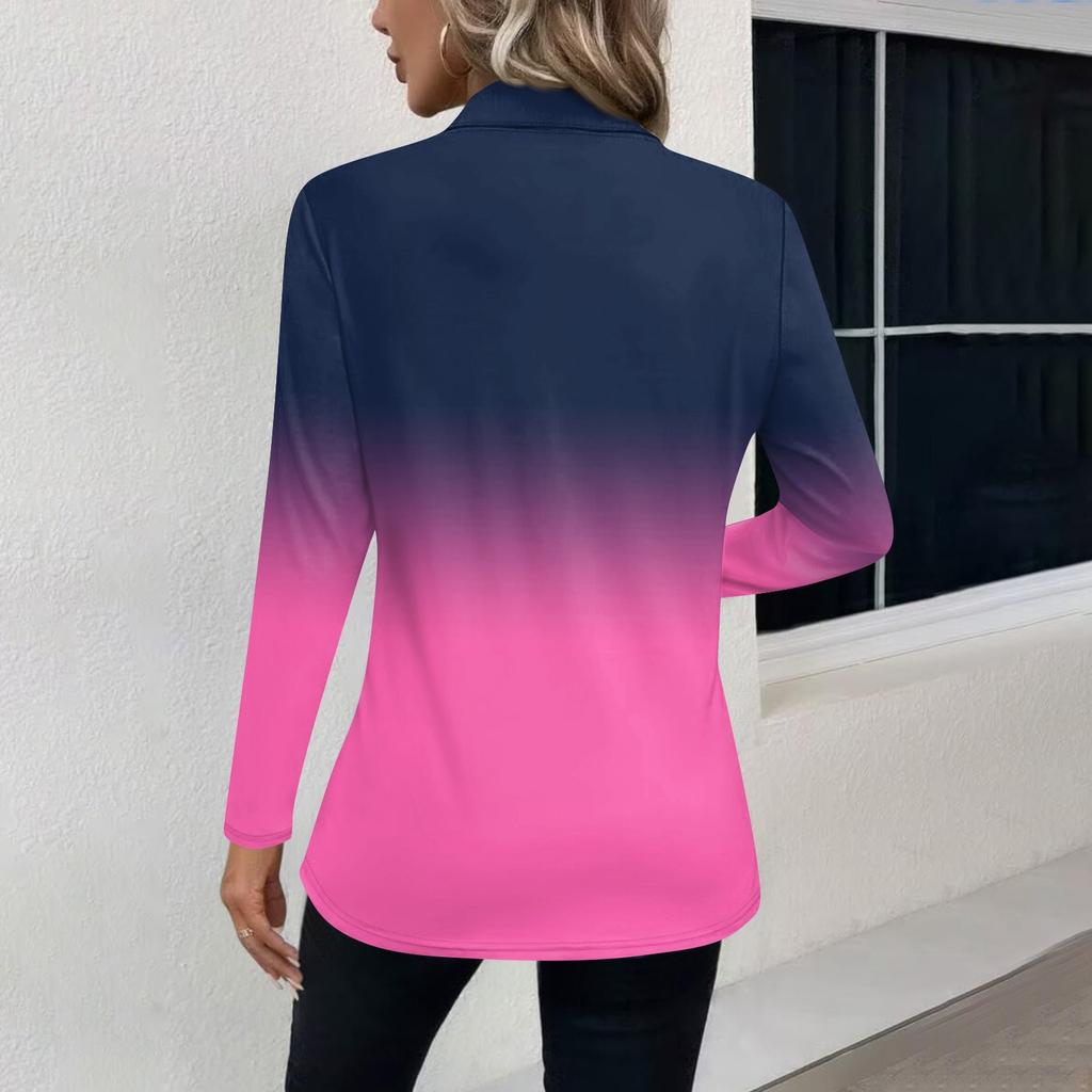 Women's Fashion Casual Lapel Short Long Sleeve Print Shirt Women's V-Neck Tops