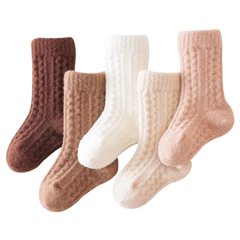 Winter Thickened Newborn Baby Warm Socks Baby Foot Warmer Infant Kids Solid Color Floor Socks Children's Sleeping Sock