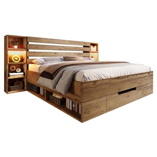 Platform Bed Double High Durability Spacious Storage Space Sturdy Construction Built-in Frame Charger Heavy Duty Strong Wood Slat Support for