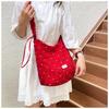 Red Floral Canvas Shoulder Bag Adjustable Ruffled Strap Large Capacity For Commute Shopping Travel