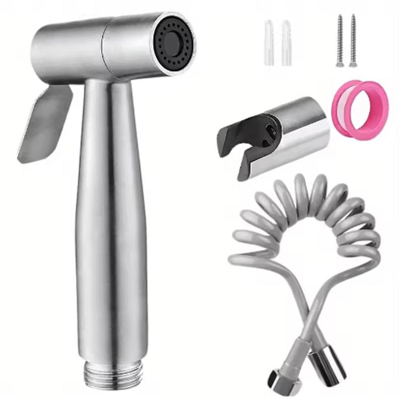 

High pressure handheld shower kit - bathroom cleaning stainless steel spray gun with 4.8-inch hose and wall bracket