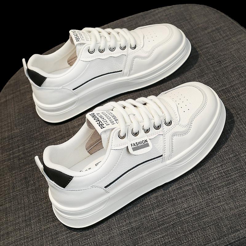 

Версия из коровьей кожи ~ маленькие белые туфли на толстой подошве для женщин, весна 2025, новые туфли для серфинга, универсальные и эффектные туфли для спорта и отдыха 35