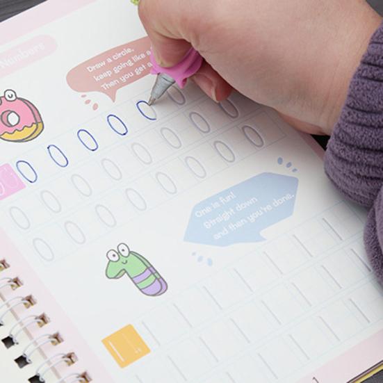4Pcs Writing Exercise Book for Children Ages 3-10 Handwriting Workbook Kit with Letters Numbers Math Paintings English Groove Practice Copybook