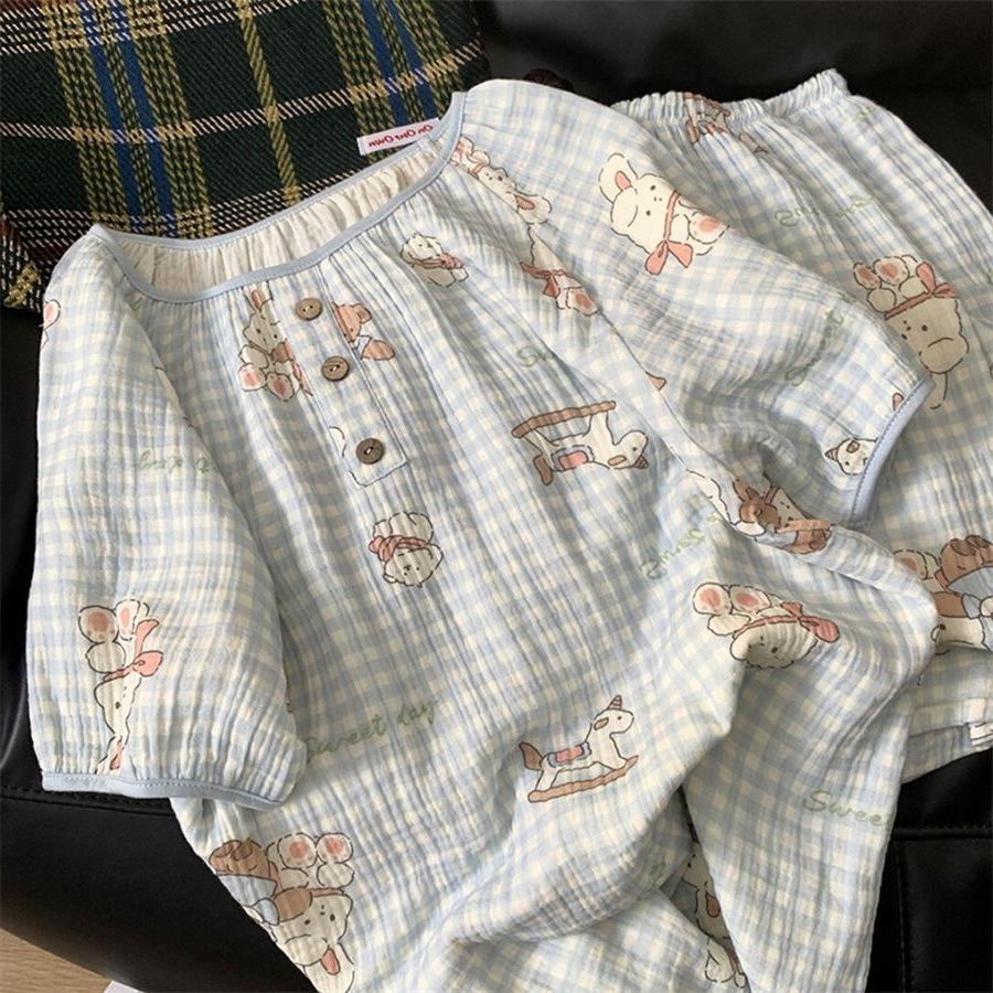 

Princess wind sweet round neck Trojan horse puppy summer pajamas women s new short-sleeved shorts ins Japanese home suit s [recommended 35-40kg]