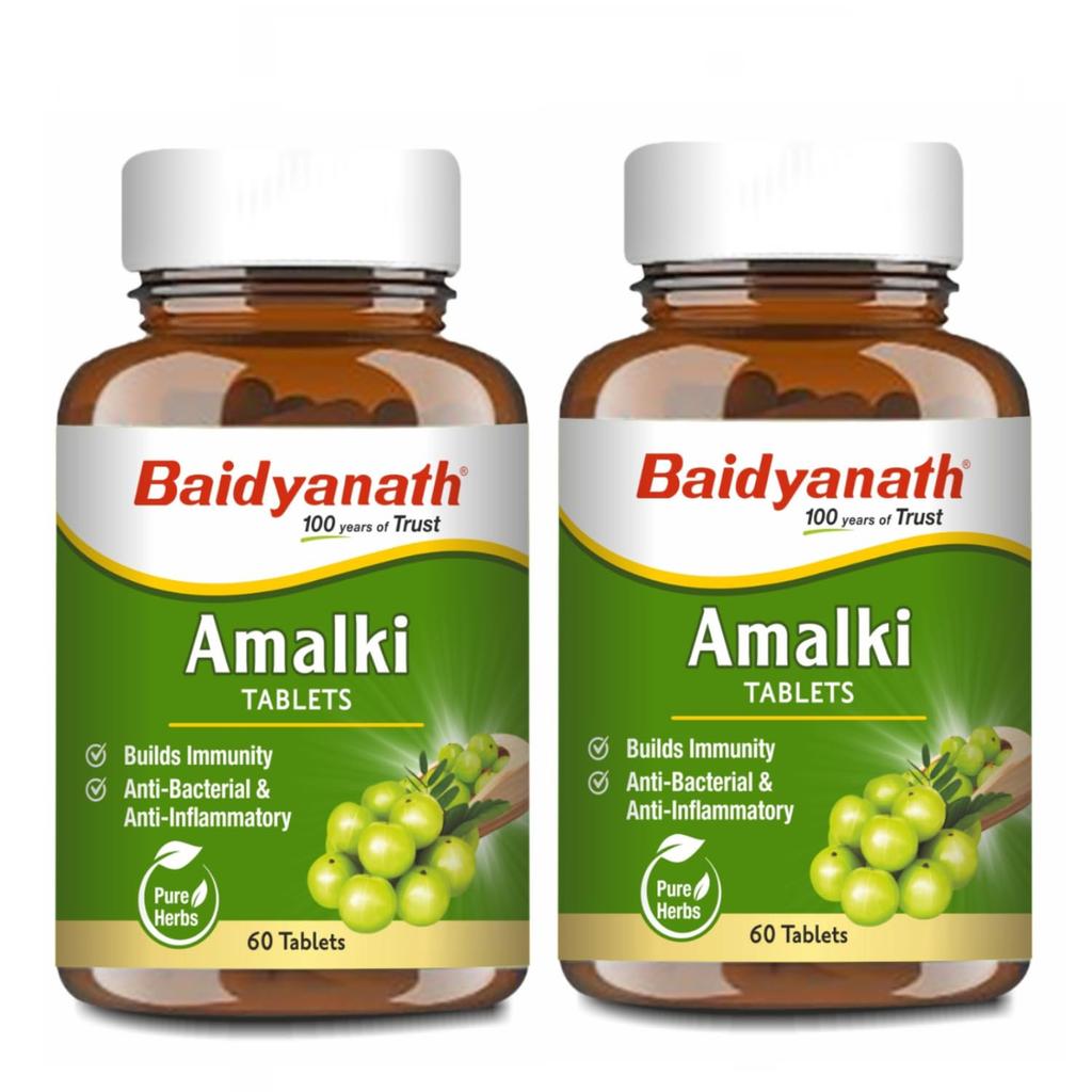 Baidyanath Ayurved Amlaki (Amla) 60 compresse (Confezione da 2) - Potenziatore Naturale della Salute per Capelli, Pelle, Salute Digestiva, Supporto al Metabolismo e