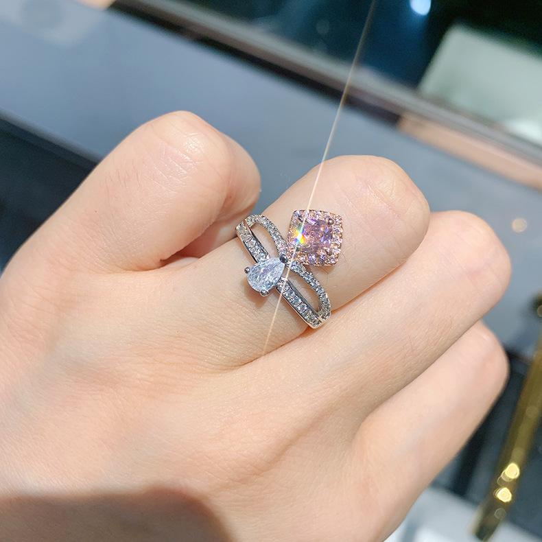 Zircon Women's Ring Pink Yellow Colored Square Jewelry High Carbon