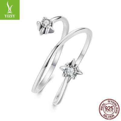 Anello Aperto Multi-Strato Stella Splendente da Donna in Argento Sterling S925 Anello Premium a Raggi di Stella