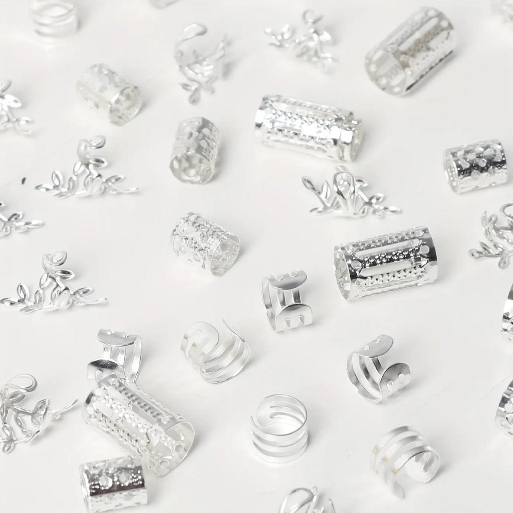 40pcs/set Mixed Hair Rings Set, Dreadlocks Beads Hair Braid Rings Clips Dread Locks Hair Braiding Cuffs Decoration/Accessories