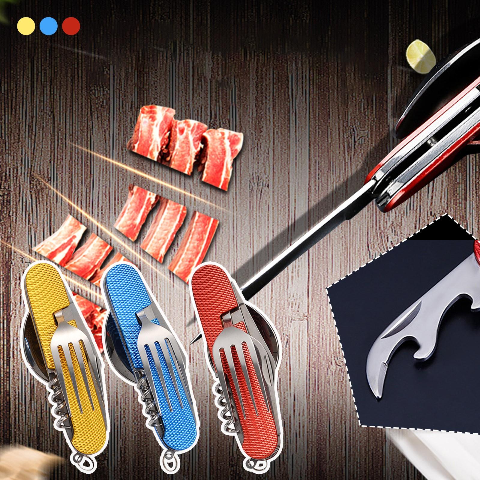 

Stainless Steel Portable Detachable Folding Cutlery 6 In 1 Disassembly And Assembly Tablewarer