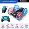 New LED Amphibious RC Car Dual Remote Control Waterproof Stunt Car Double Side Flip Drift Drive 360 ° Rotation Rc Cars Kids Toy Gift