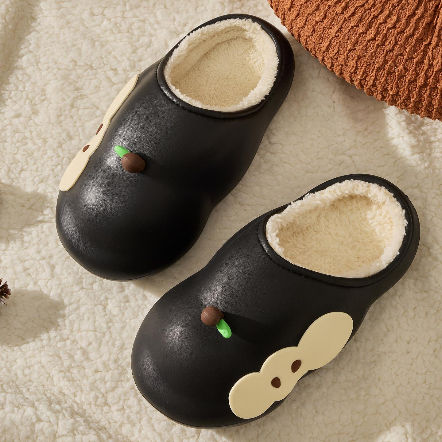 

Зимние женские домашние тапочки плюшевые теплые с толстой подошвой шлепанцы дышащие мягкие нескользящие тапочки для дома и улицы мужские милые тапочки 44-45 чёрный