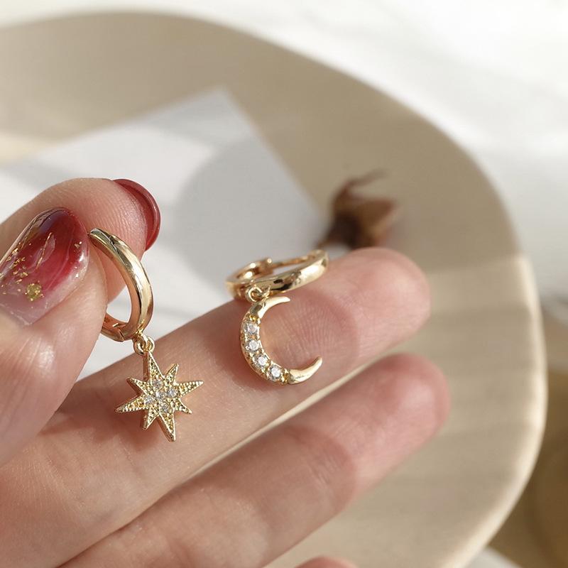 Classic Geometric Drop Earrings for Women Asymmetric Star Moon Earrings Jewelry