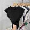 French Flying Sleeves Blue Threaded T-shirt Women's Summer Design Sense Niche Slim Bottom Sleeveless T-shirt Top Tide