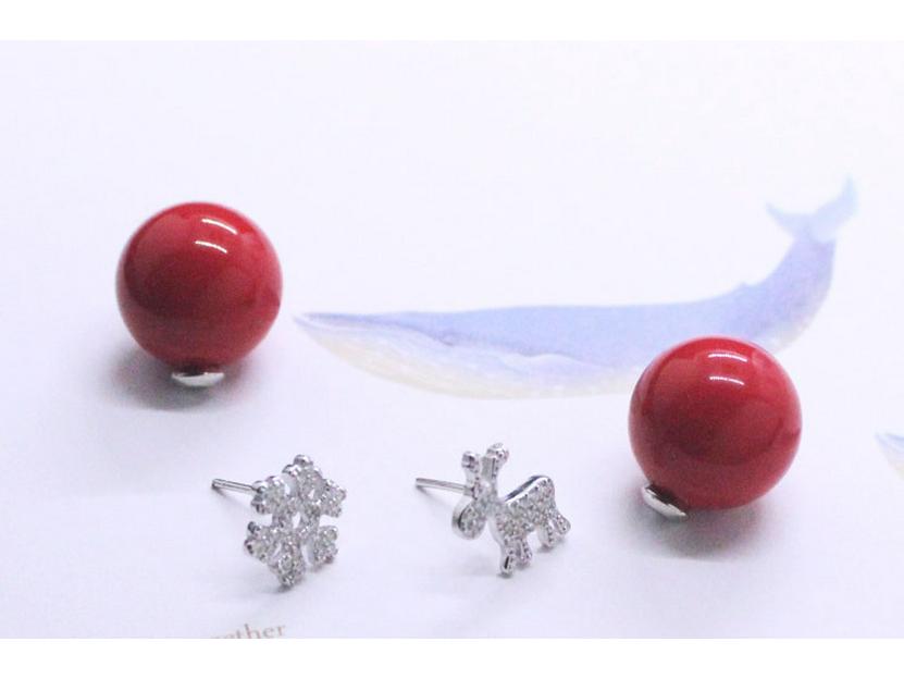 Korean Snowflake Antler Pearl Stud Earrings - Christmas Elk Red Pearl Jewelry Gift