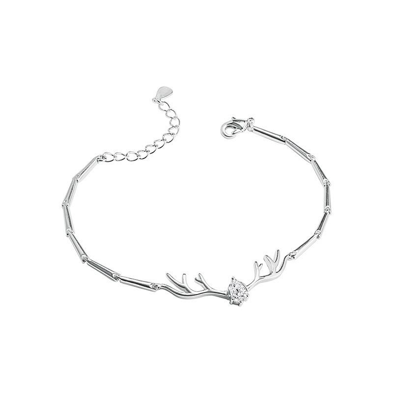 

S925 Silver I Have You Reindeer Antler Bracelet with Gemstones - Elegant Valentine s Day & Christmas Jewelry for Women. 30% Size