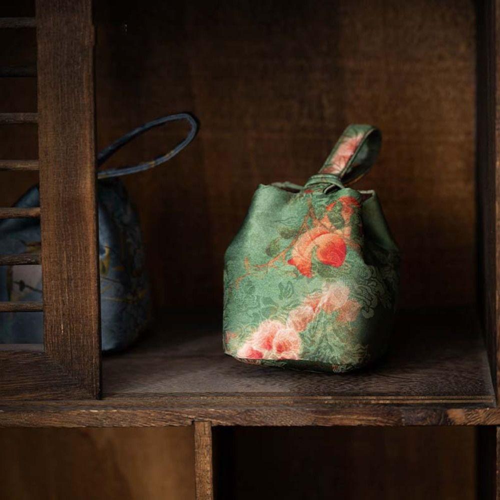 Úložná taška na čajové nádobí v čínském stylu Potisk Malá kapsička Kapsička na čajové šálky Stahovací látkový sáček Festival