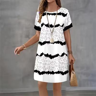 Women's Print Short Sleeves Dress Female Everyday Casual Fashion Comfortable Loose Oversized Dress