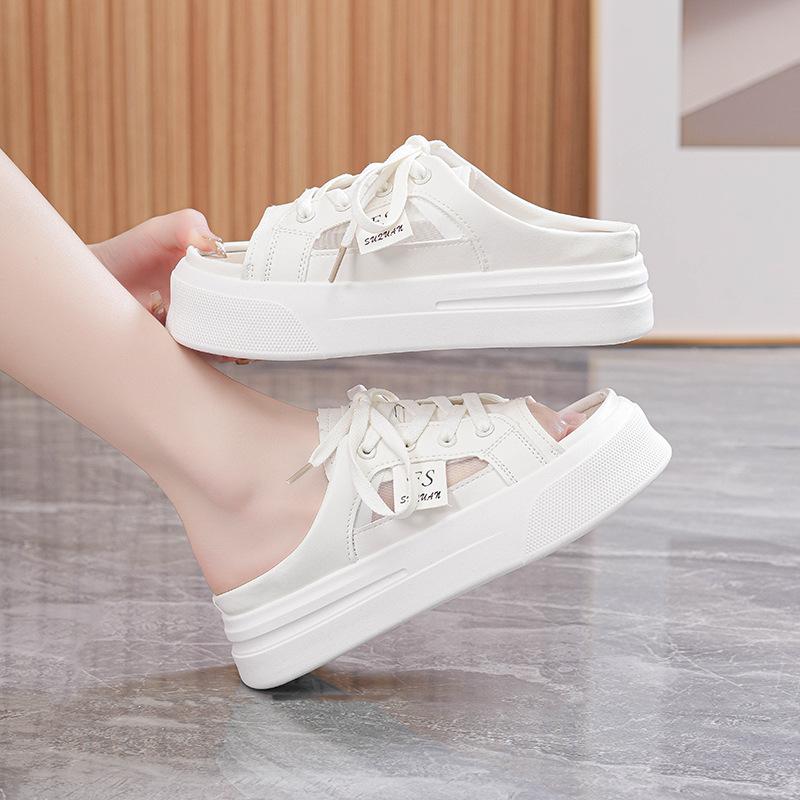 Summer new casual shoes half-drag thick-soled heightening beach shoes cool slippers K 35 грязно-белый