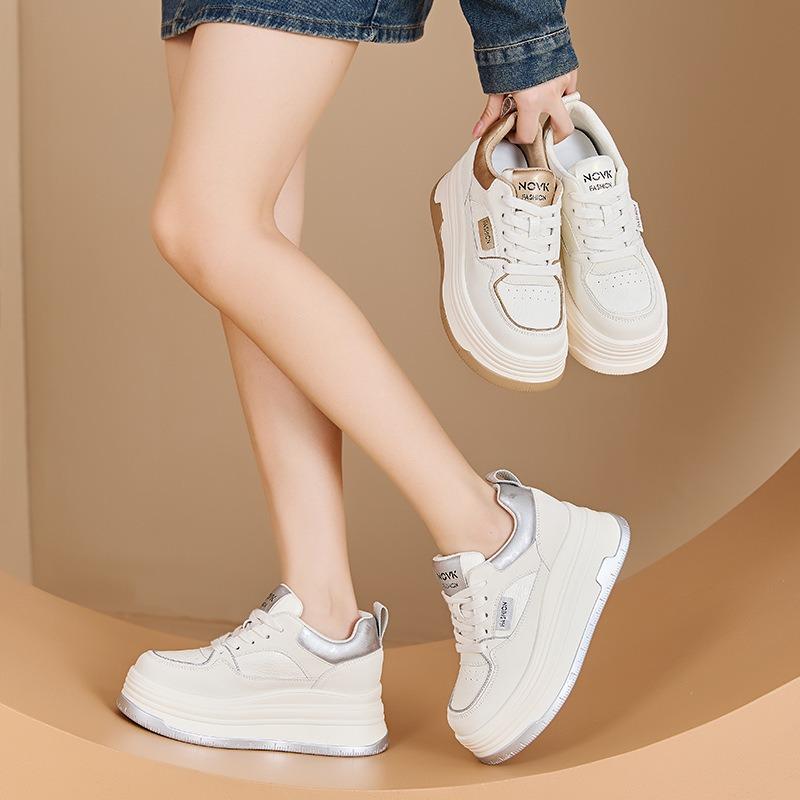 New spot round head little white shoes women's spring platform heightening versatile single shoes casual fashion laceup women's shoes