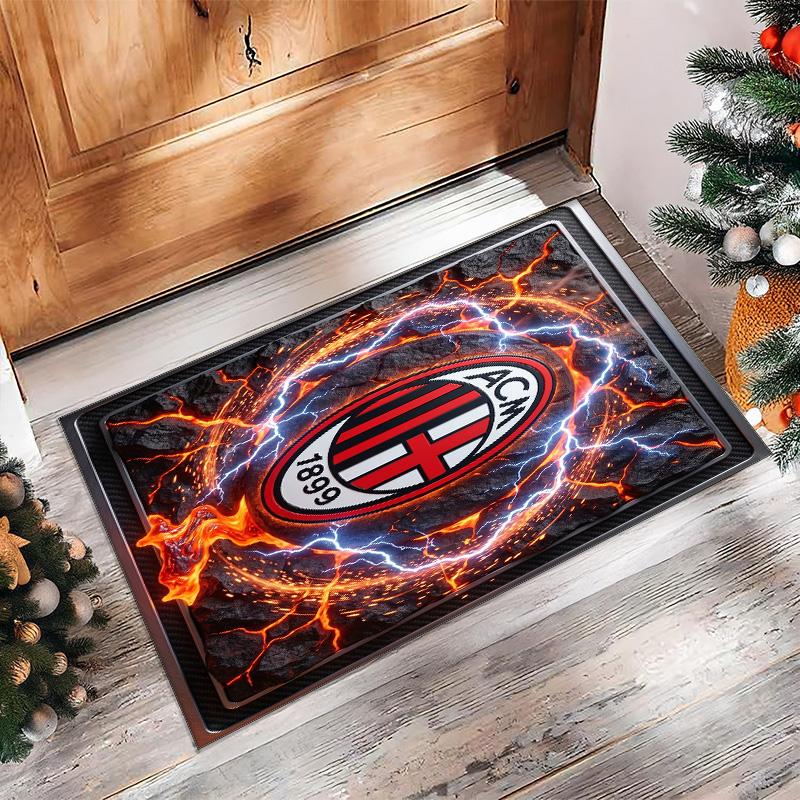 Tappeto in Flanella Stampato AC Milan Antiscivolo Morbido Poliestere Tappeto per Pavimento Tappetino Decorativo da Interno per Camera da Letto Soggiorno Divano Sala Giochi Decorazione Casa