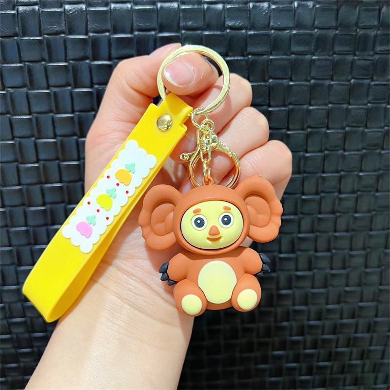 Figurine Anime Cheburashka Singe Porte-clés Dessin Animé Animal Poupée Porte-clés de Voiture Pendentif Sac Décoration Éducation Enfant Cadeau Noël vente en gros beige