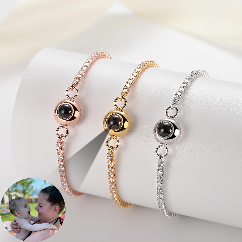 Luxusstil Schmuckdesign Benutzerdefinierte Foto Projektion Armband Kupfer Messing Zirkonia Damen Herren Tennis Kette Armband