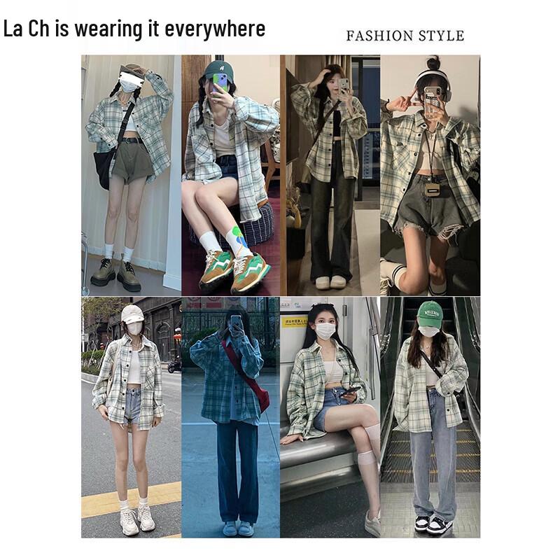 La Chapelle Women's Plaid Loose Fit Long Sleeve Cardigan Shirt