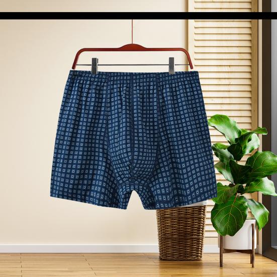 Men Boxer Underwear Elastic High Waist Design Plaid Print U-Convex Shorts Briefs Loose Fit Panties Daily Wear