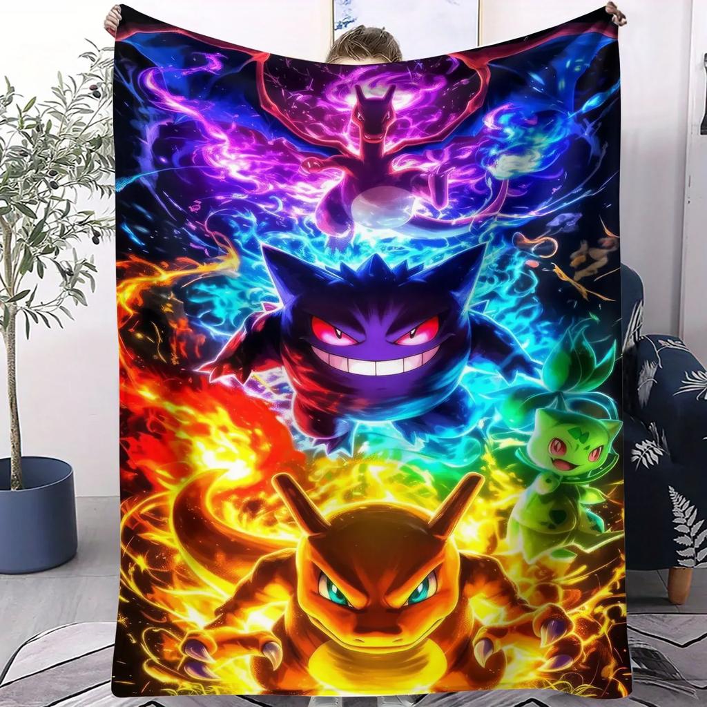 Pokemon Gengar & Jigglypuff Flannel Blanket Hot Anime Soft Warm Throw Sofa Bed Couch Cover Nap Cape Shawl Camping Fans Kids Gift