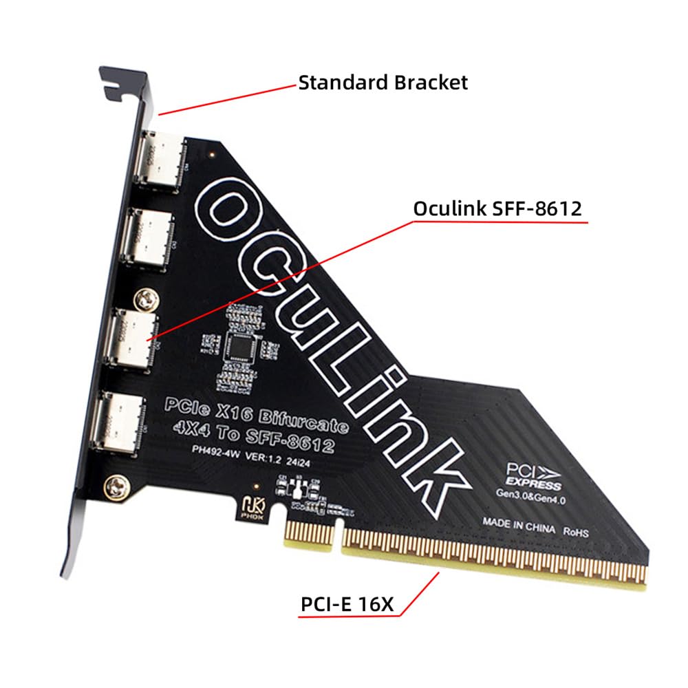 Xiwai 16x PCIE Detachable to 4 Oculink VROC Raid0 External Adapter for SSD eGPU External Graphics Card Dock PCI-Express 4.0 SFF-8612 SFF-8611 U.2