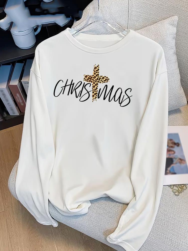 (Asian Size) plaid trend cute Print T Shirt Christmas new year Graphic Tee Women autumn winter Casual Fashion Top Clothing Long Sleeve T-shirts