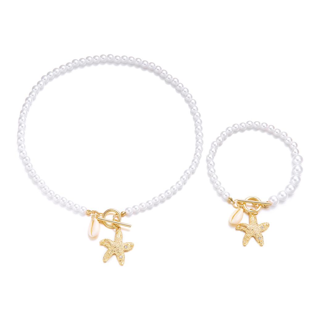 New Light Luxury High-end Starfish Pearl Earrings Necklace Bracelet Set Niche Retro Jewelry