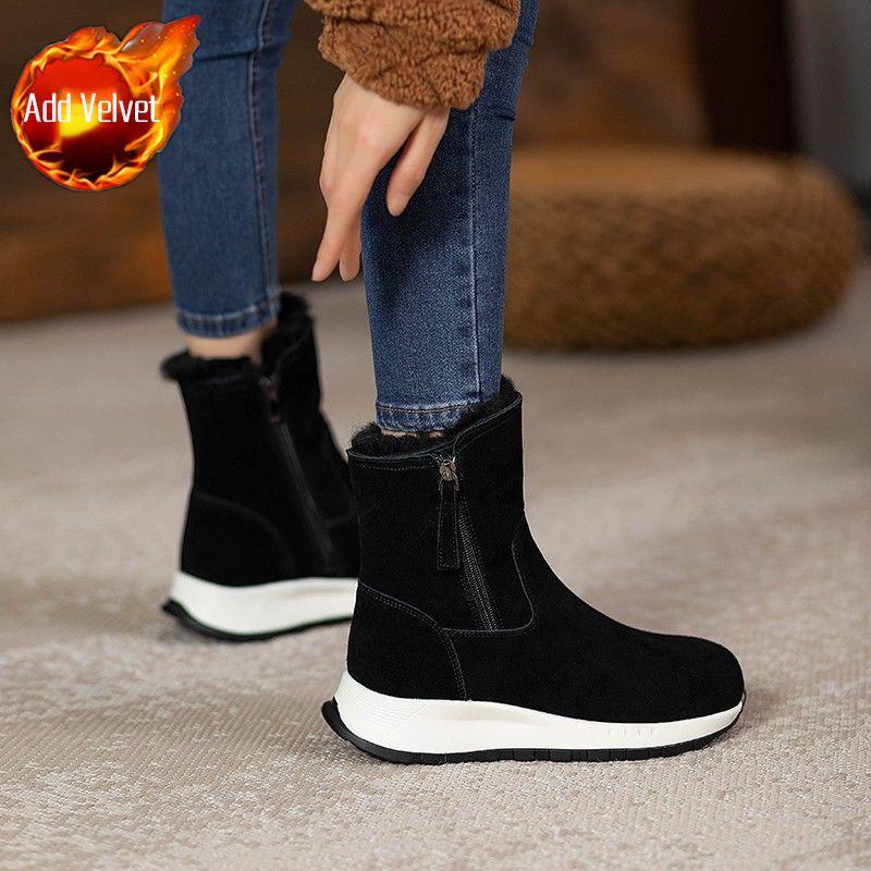 Fashion Suede Chunky Zipper Round Toe Work Ankle Winter Non Slip Hot Ladies Shoes High Quality Plush Warm 2025 New in Women's Snow Boots