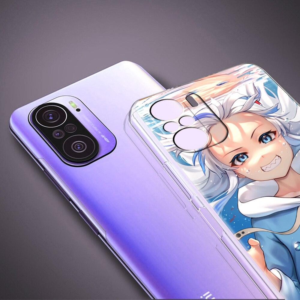 Etui na telefon dla Xiaomi Poco X3 NFC M3 F3 Redmi Note 9S 9 8 10 Pro 7 8T 9C 9A 8A K40 Przezroczyste etui Anime Gawr Gura Hololive rekin