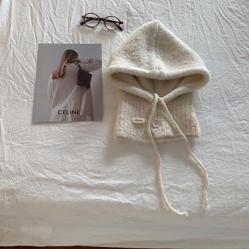 Women's Blue Knitted Wool Balaclava Scarf: Warm Ear Protection for Autumn & Winter