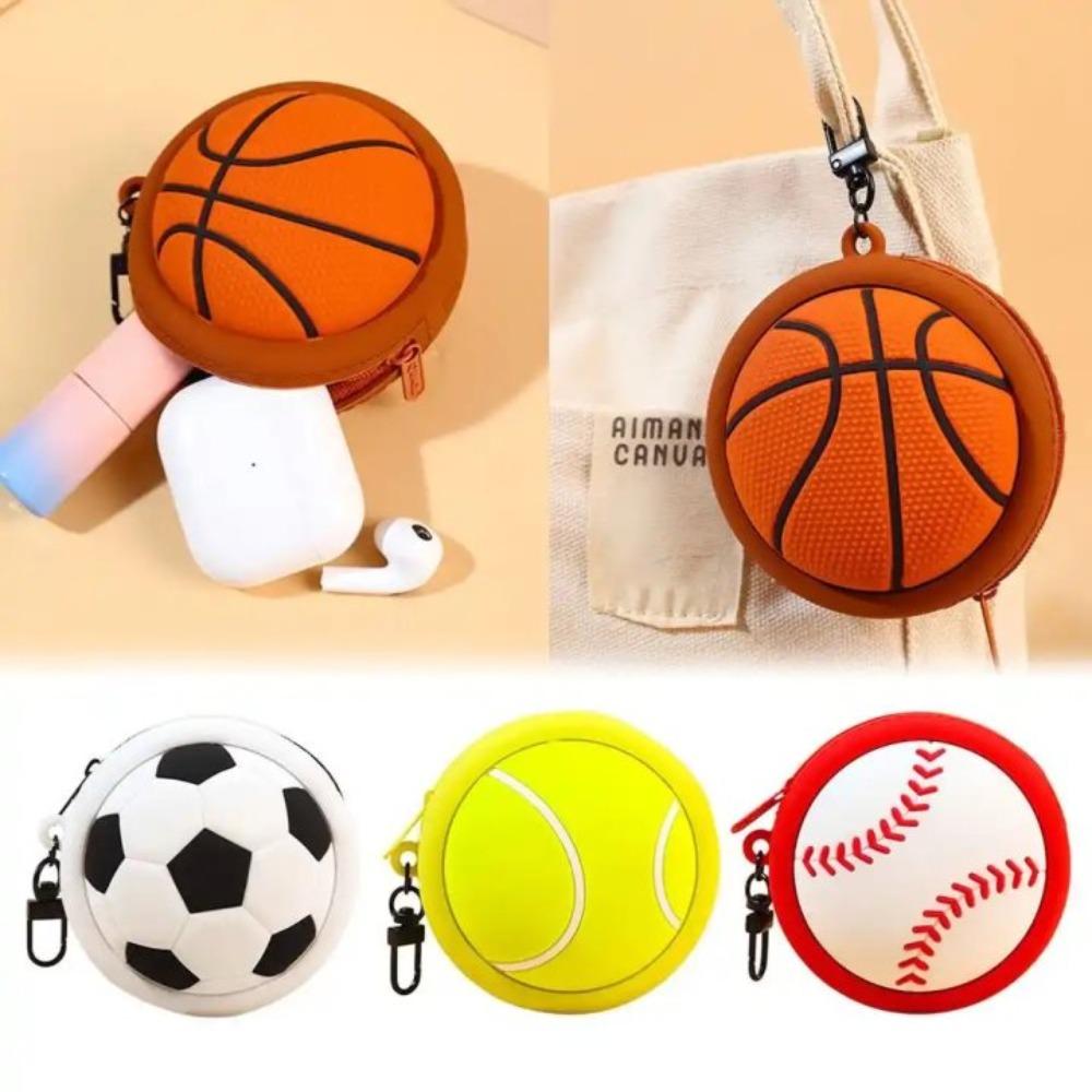 Tennis Basketball Purse Bag Soccer Silicone Earphone Bag Sports Series Coin Purse Wallet  Travel