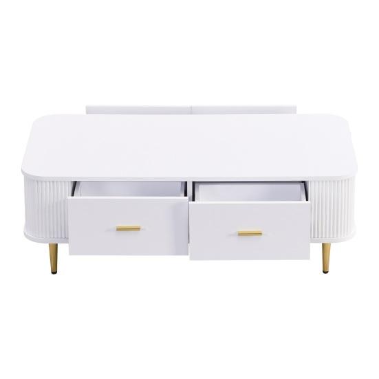 Center Table Coffee Golden Handles with Two Drawers Large Storage Space Curved Sofa Corners Wavy Side Storing MDF Rectangle Shape Tea Home Furniture