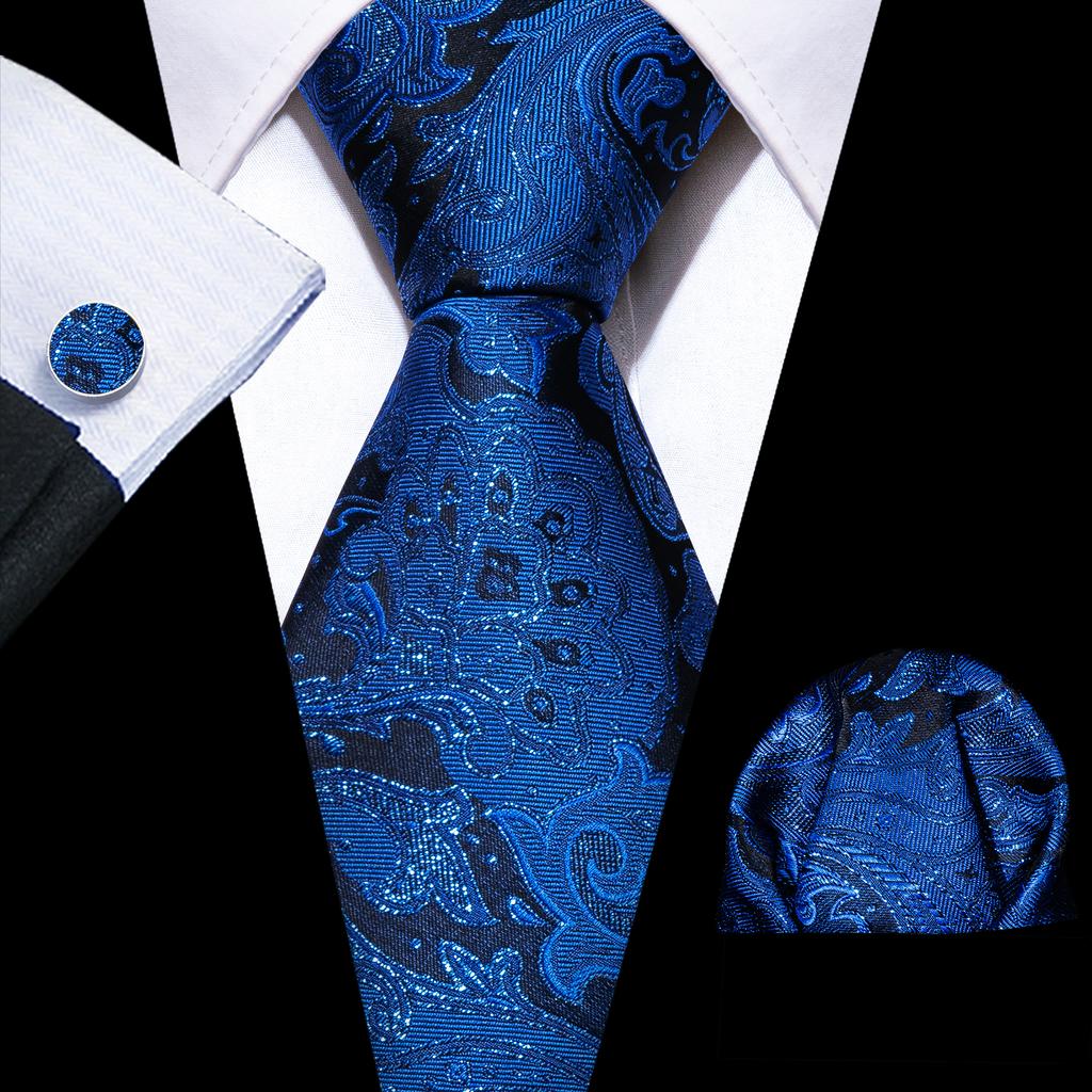 Barry.Wang Floral Ties for Men Woven Paisley Wedding Necktie Handkerchief Cufflinks Formal Casual Set