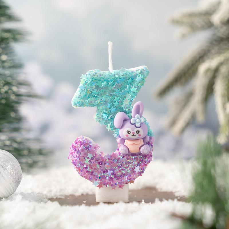 Creative Cute Cartoon Purple Bunny Digital Birthday Candle Children's Party Atmosphere Cake Decoration