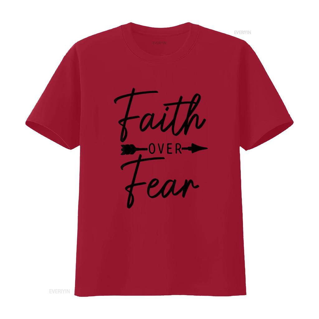 Womens Faith Over Fear Christian Religious Bible Verse T Shirt vintage Washed homme fashion Soft Comfortable Stylish