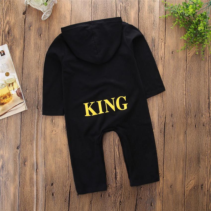 Newborn Baby Boys Hooded Romper Jumpsuit KING Print Bodysuit Outfits Clothes UK