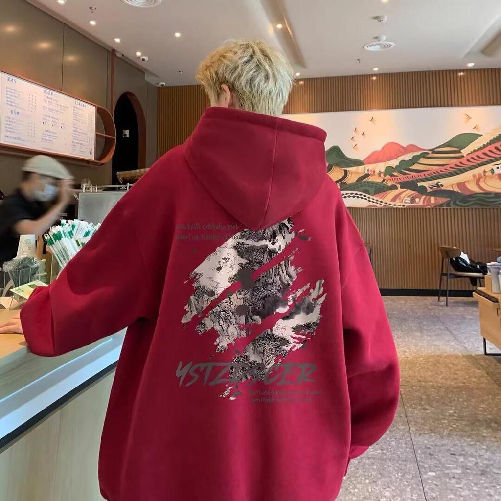 Men's Retro Graffiti Fleece Hoodie - Autumn/Winter Trendy Casual Loose Fit
